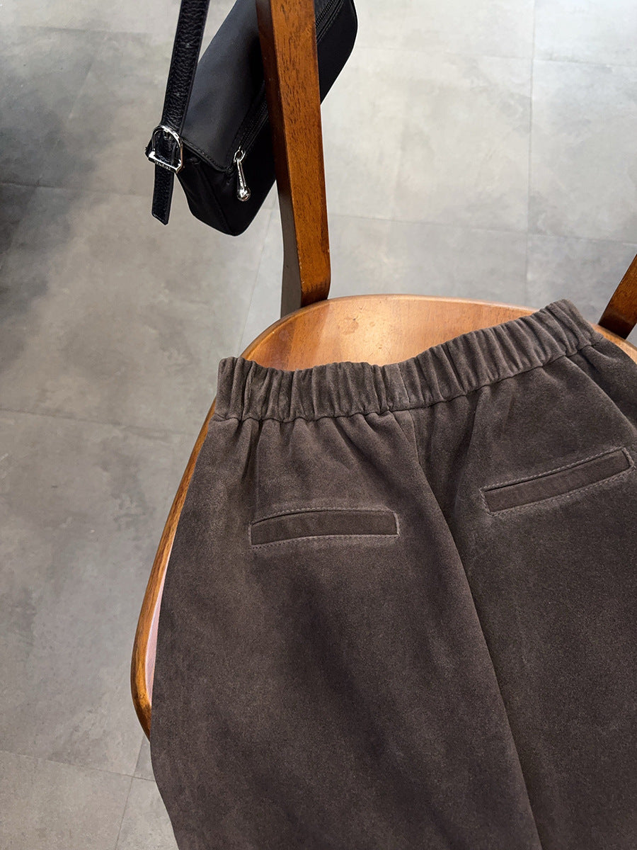 Women’s Genuine Suede Shorts  Wide Leg Brown Leather