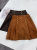 High-Waisted Suede Skirt with Gold Button Detail