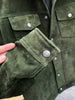Men’s Dark Green Suede Trucker Jacket Matte Finish