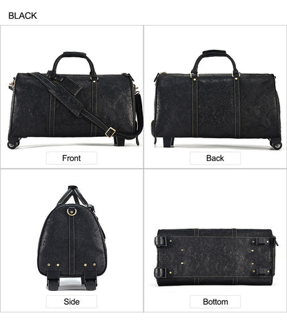 Genuine Leather Trolley Travel Bag Rolling Duffel