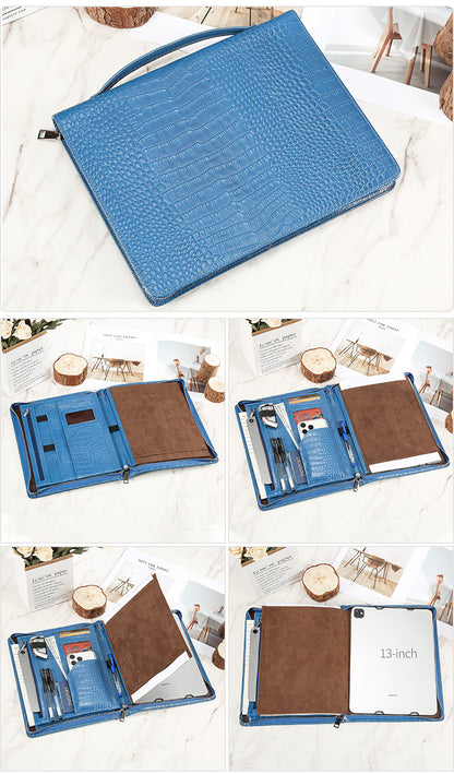 Leather Tablet Organizer for 13-Inch iPad with Crocodile Pattern