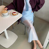 High Waist Sheer Overlay Long Office Skirt