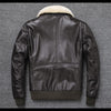 Black Leather Aviator Jacket Mens with Shearling Collar