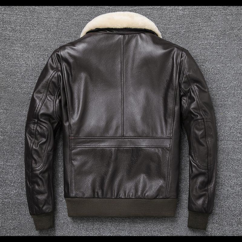 Black Leather Aviator Jacket Mens with Shearling Collar