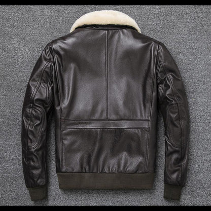 Black Leather Aviator Jacket Mens with Shearling Collar
