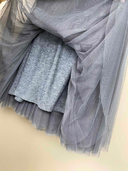 Women’s Cashmere Mesh Patchwork Long Midi Skirt