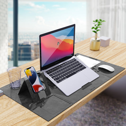 Large leather desk mat with phone stand
