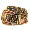 Black rhinestone studded punk leather belt for men streetwear