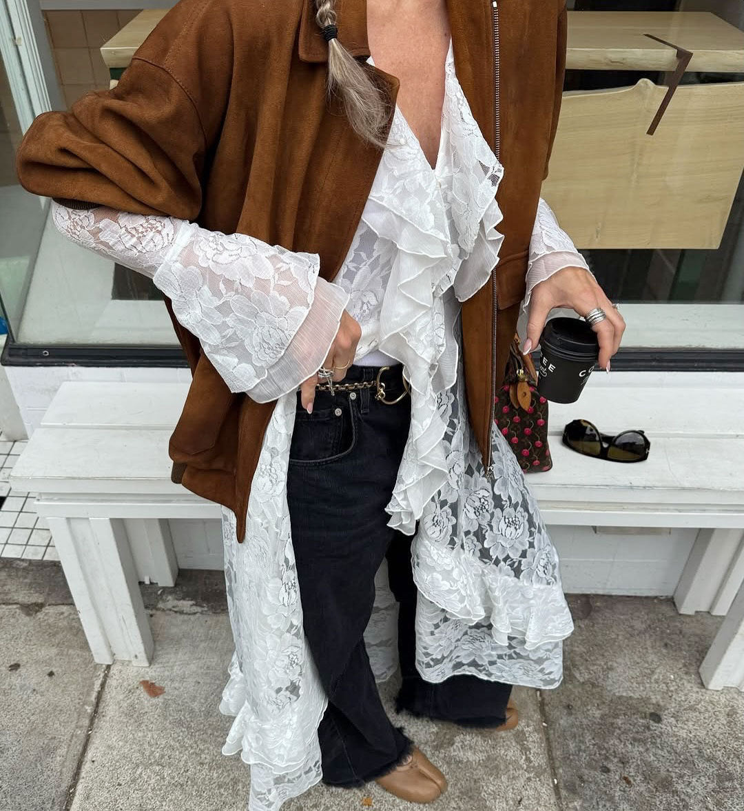 Brown Faux Suede Jacket Oversized Retro for Women