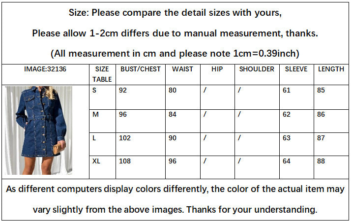 Women’s Denim Dress Long Sleeve Button Belted Jean Dress