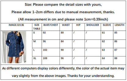 Women’s Denim Dress Long Sleeve Button Belted Jean Dress