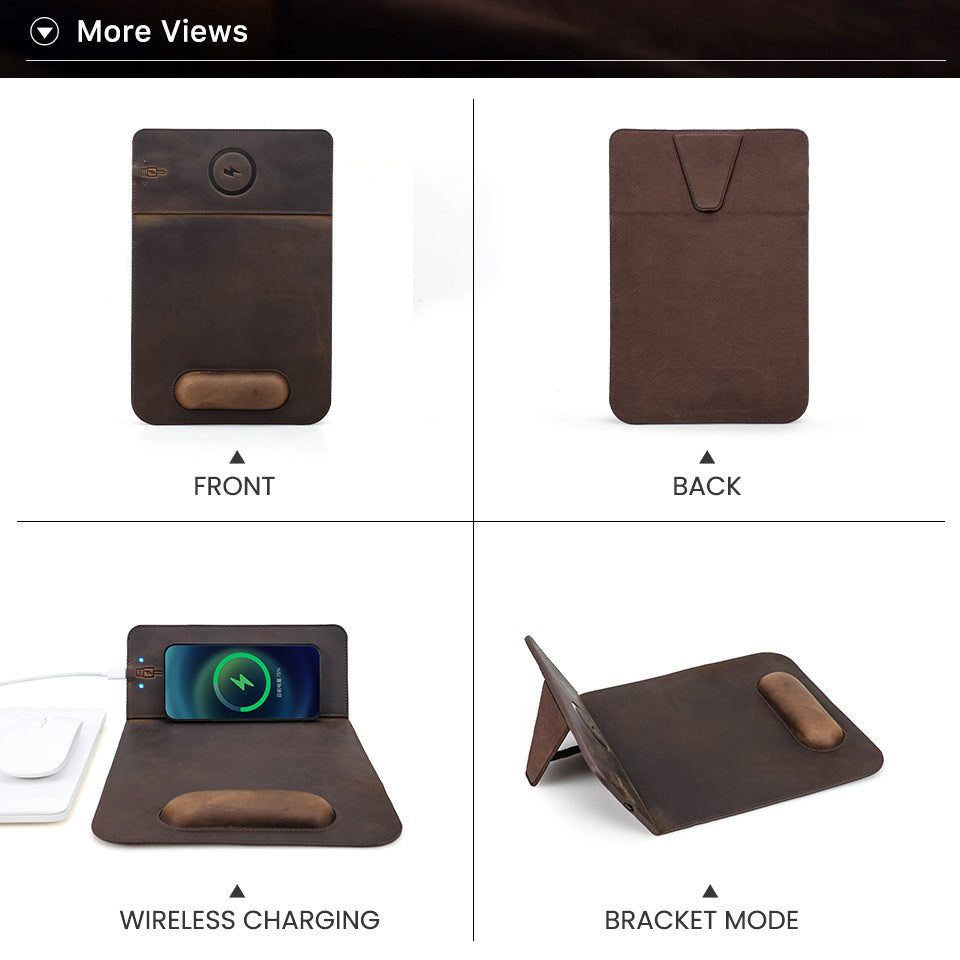 Large leather desk mat with wireless charging