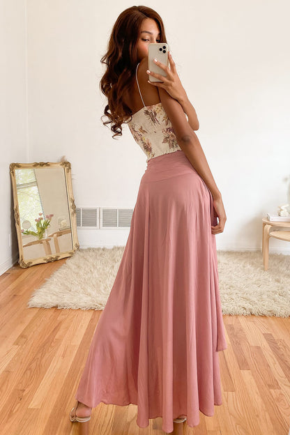 high waisted maxi flared skirt