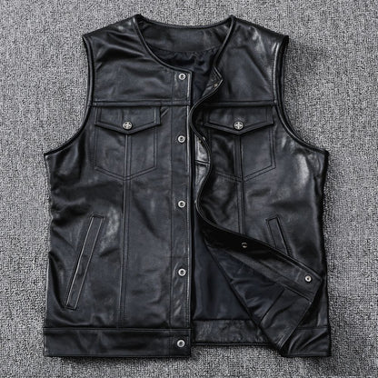 Biker Leather Vest Men Slim Fit Motorcycle Vest