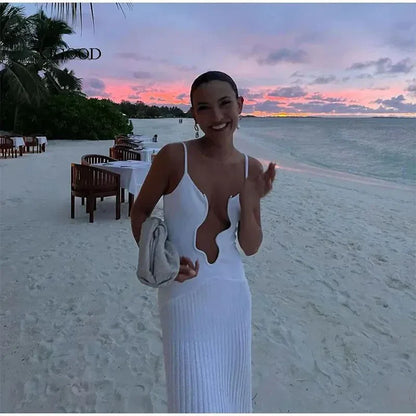 Solid black cutout suspender maxi dress White S