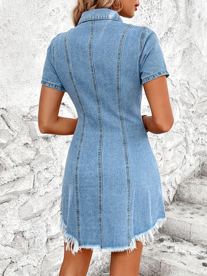 Petite Women's Short Sleeve Denim Dress