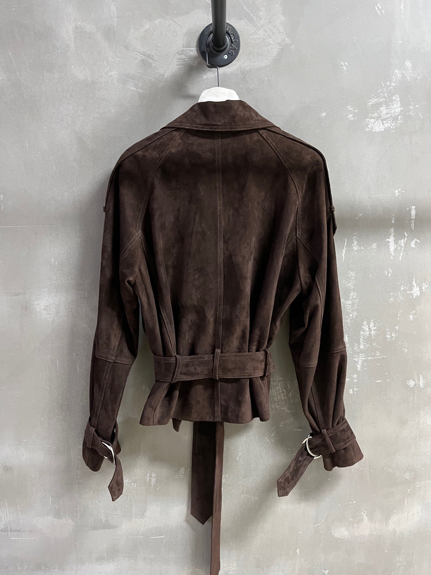 Women Suede Genuine Leather Trench Coat Jacket with Belt