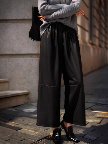 High waist cropped leather wide leg pants