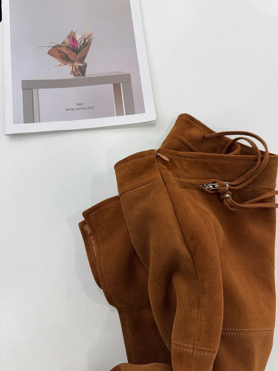 Women’s High Waisted Real Suede Skirt