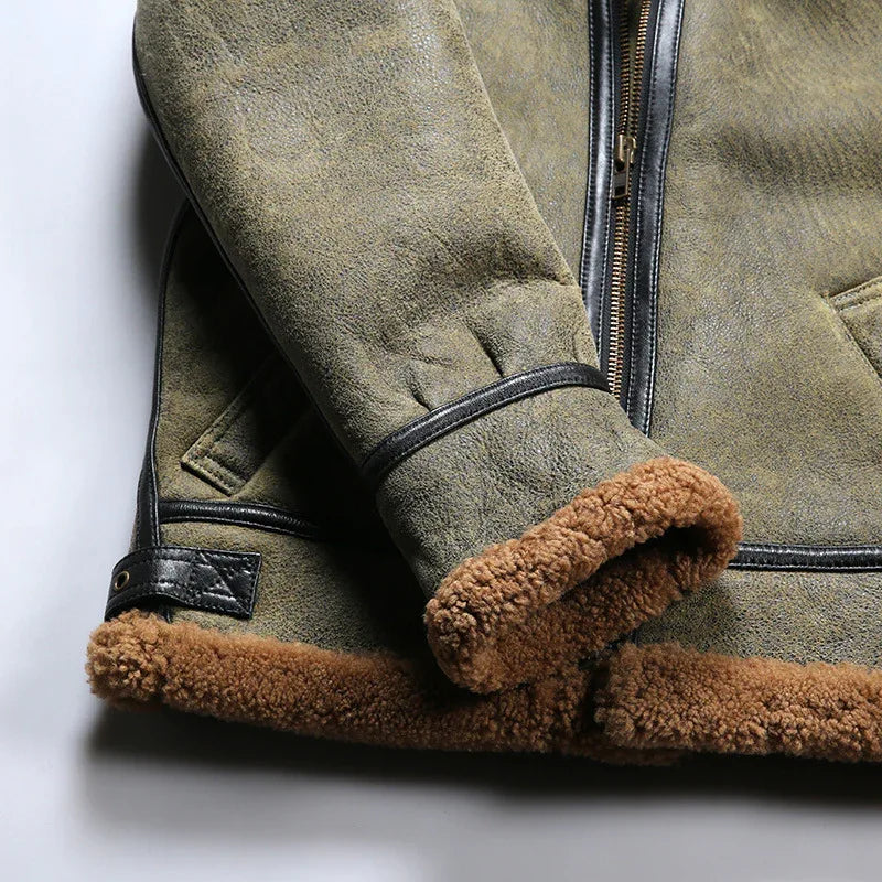 Men’s Real Fur Sheepskin B3 Bomber Leather Jacket