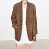 Genuine Leather Suede Jacket Oversized Suit Coat for Women