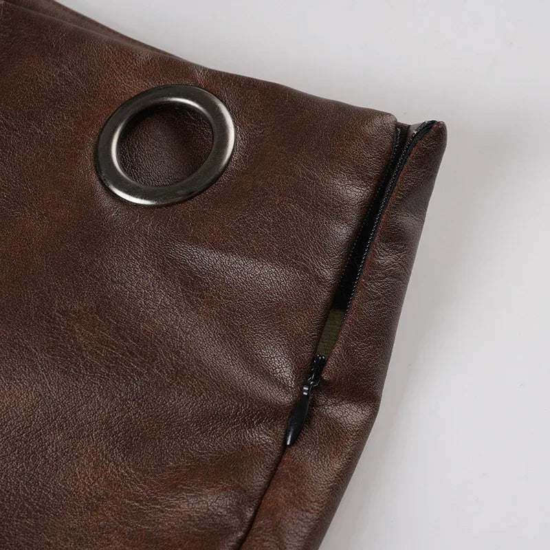 Women faux leather low rise ring-waist shorts