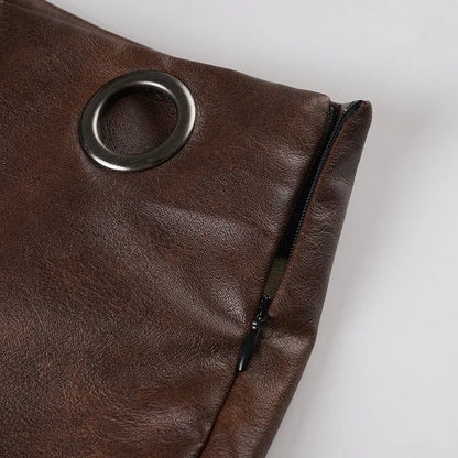 Women faux leather low rise ring-waist shorts