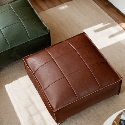 Faux Leather Pouf Ottoman Floor Cushion Cover