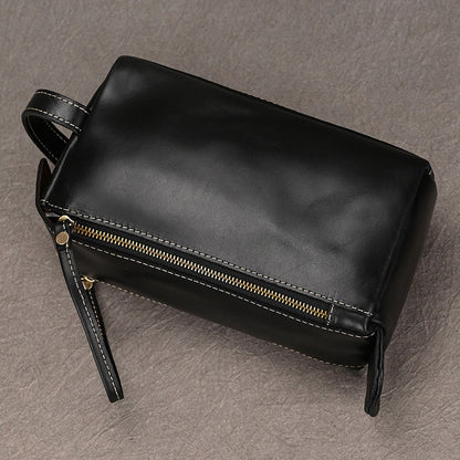 Men’s Genuine Leather Toiletry Bag with Handle and Front Pocket