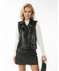 Black Faux Leather Biker Vest for Women