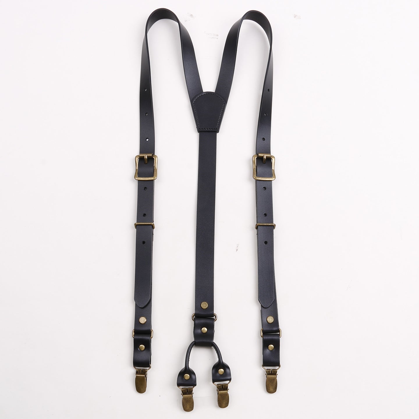 Adjustable men leather suspenders with three clips