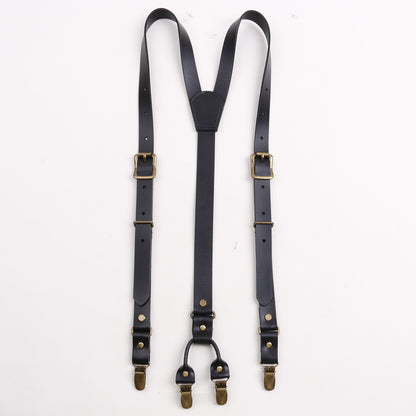 Adjustable men leather suspenders with three clips
