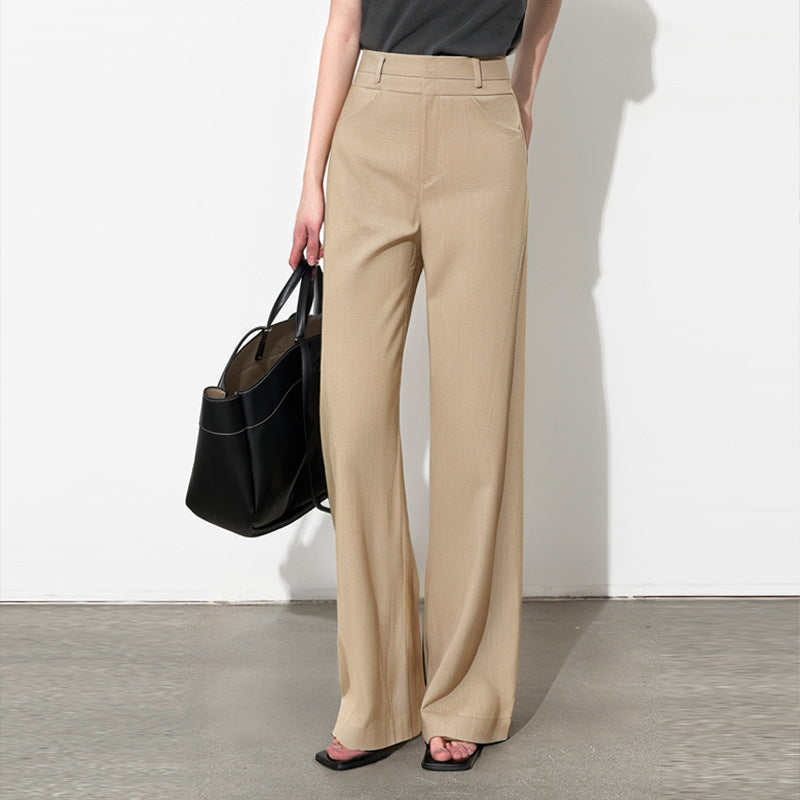 Beige high waist wide leg trousers women 1 XS