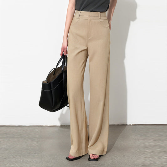 Beige high waist wide leg trousers women 1 XS