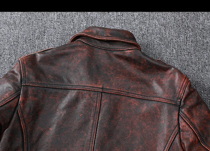 Men’s Distressed Oil Wax Leather Jacket Slim Fit