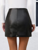 Black High Waist PU Leather Mini Skirt with Front Knot Detail