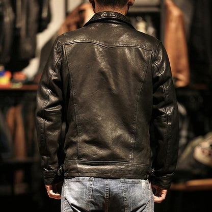 Men Leather Jacket Double Zip Bomber