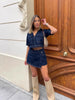 Two Piece Denim Short Set Skirt with Cropped Jean Top