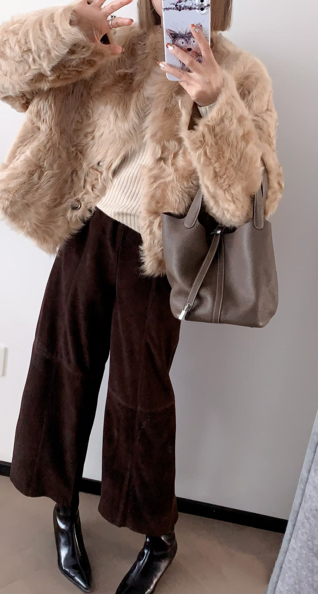 Women’s Suede Pants Wide-Leg Trousers