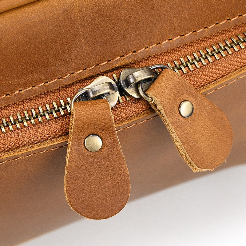 Men’s Genuine Leather Toiletry Bag with Front Zipper Pocket