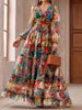 Women Floral Print Long Dress V-Neck Ruffle Tiered Maxi Dress