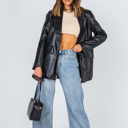 Faux leather blazer jacket for women