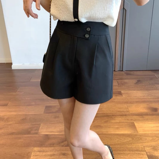 women high waisted shorts button detailed