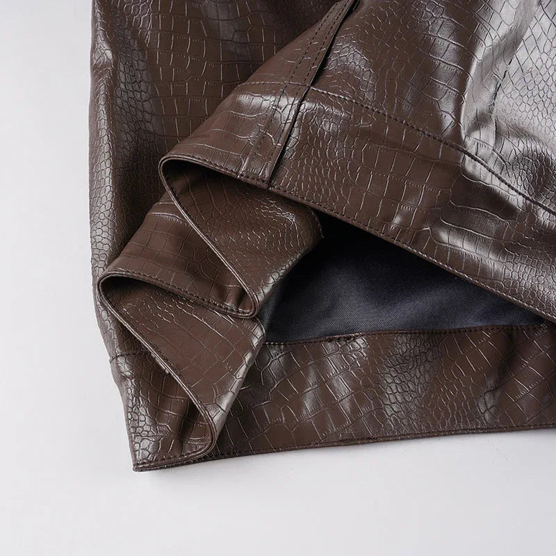 Y2K faux leather leopard fur trim mini shorts