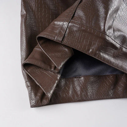 Y2K faux leather leopard fur trim mini shorts