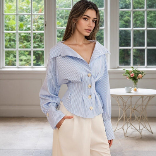 puff sleeve blue shirts for women