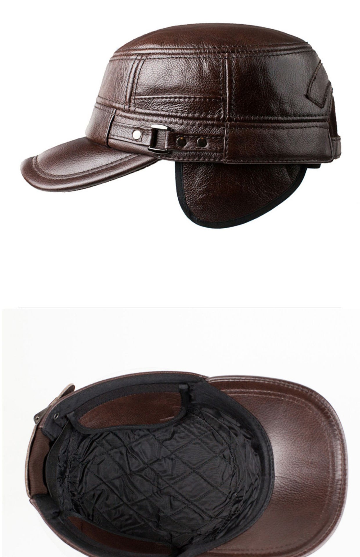 Genuine leather cap for men's with big brim