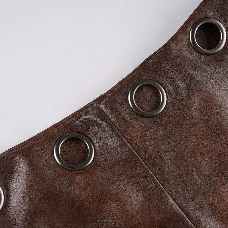 Women faux leather low rise ring-waist shorts