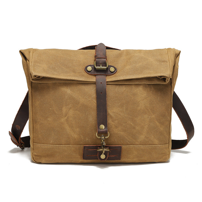 Canvas Messenger Bag with Waxed Finish and Top-Grain Cowhide Leather