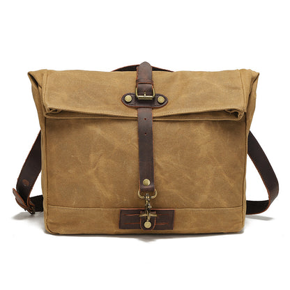 Canvas Messenger Bag with Waxed Finish and Top-Grain Cowhide Leather